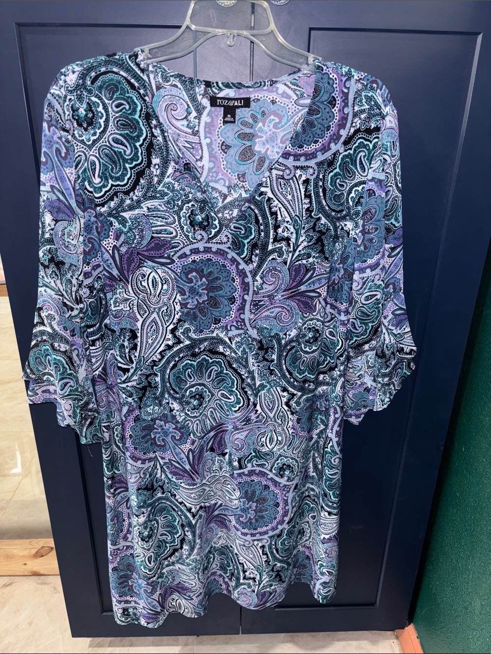 Roz & Ali Purple Teal Paisley Long Sleeve Dress